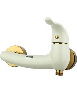 شیر توالت راسان مدل اکتاو سفید طلایی - شیر اهرمی آفتابه ای راسان